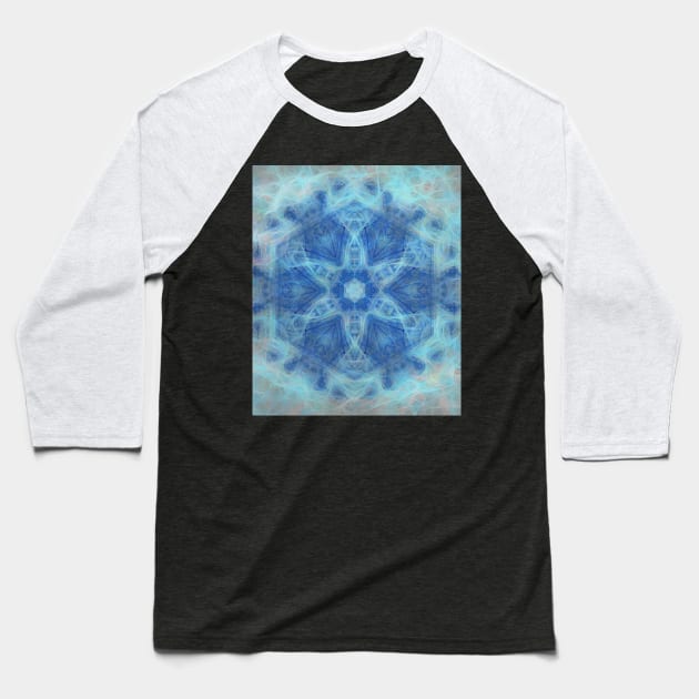 Whimsical lacy blue fractal kaleidoscope Baseball T-Shirt by hereswendy